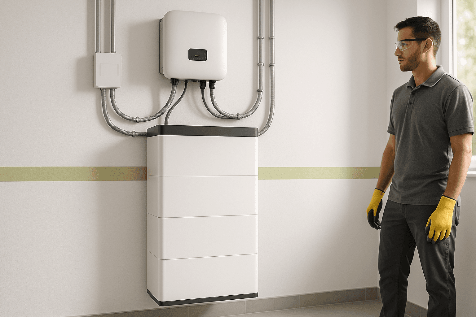 Sistema de batería solar residencial instalado en una sala de servicios